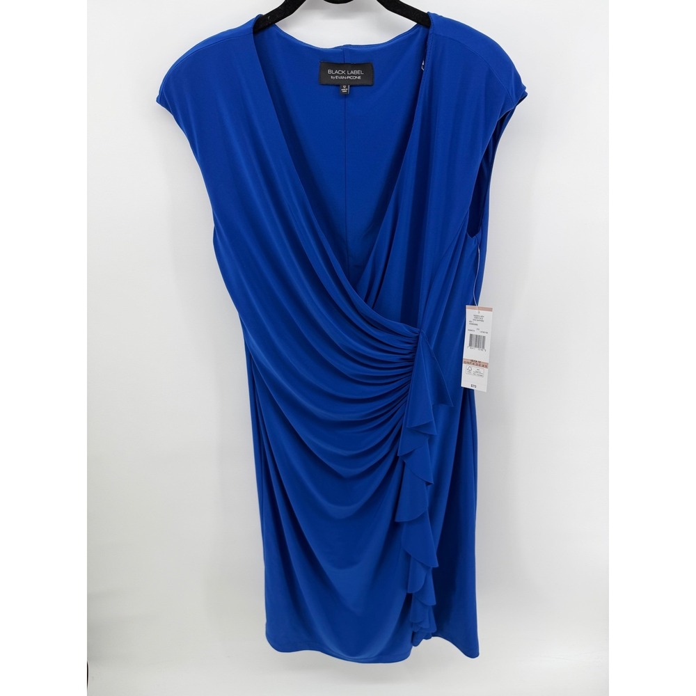 Black Label by Evan-Picone Blue Surplice Ruffle Sheath Dress Sz 12 New Sapphire